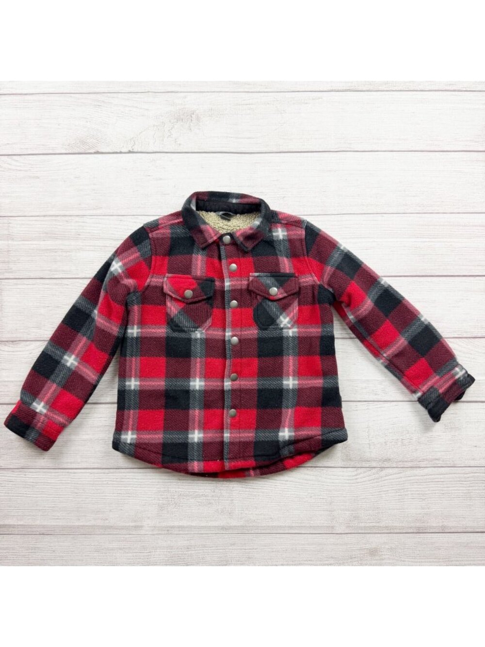 Eddie Bauer Kids Sherpa Lined Fleece Plaid Shirt Jacket Shacket 4-5